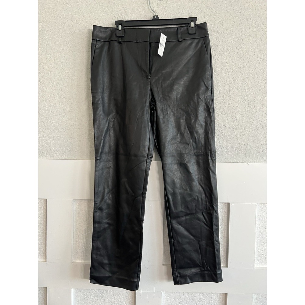 Ann Taylor Black Faux Leather Straight Leg Ankle Pants 8 NEW 30822146